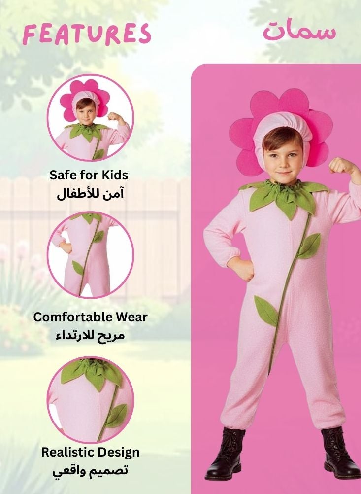 بريميم زيّ زهرة لطيف للأطفال - فستان زهري وردي اللون مناسب للمناسبات المدرسية والحفلات التنكرية - Image 2